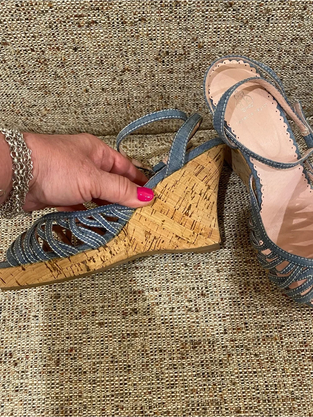 Rebecca Taylor Denim Blue Cork Wedge Sandals